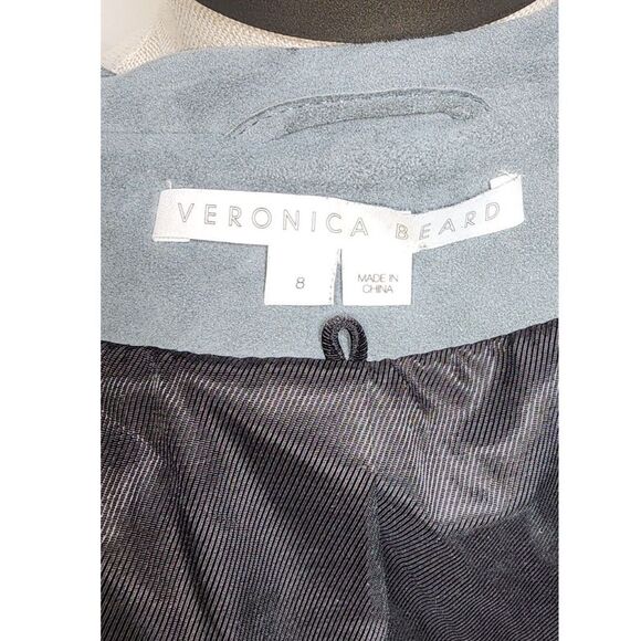 Veronica Beard Pali Fringed Suede Dickey Jacket Slate Blue Lambskin Size 8 - Picture 5 of 14